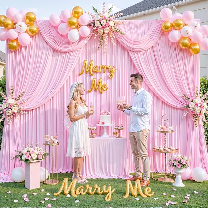 4 Panels Pink Backdrop Curtain for Parties Baby Shower Wrinkle Free Pink Photo Curtains Backdrop Drapes Fabric Decoration for Wedding Birthday Party 20ft(W) x 10ft(H)