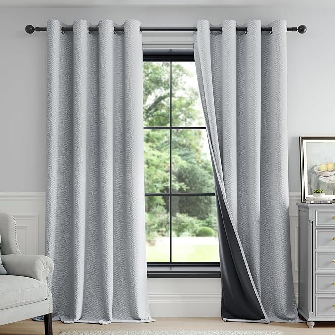 FMFUNCTEX 100% Light Grey Blackout Curtains