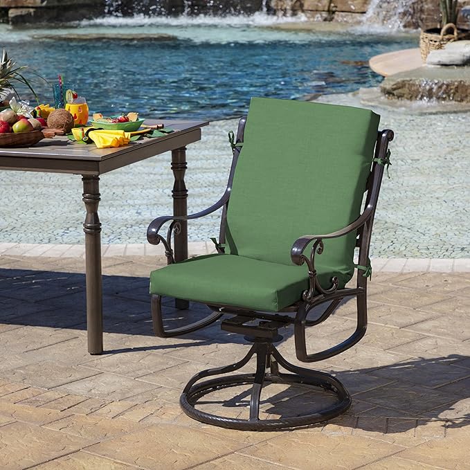 Arden 2-Pack Outdoor Patio Dining Chair Cushion, 20x44, Rain-Proof Seat Pad, Fade-Resistant Outdoor Cushion Bright Moss Green Leala