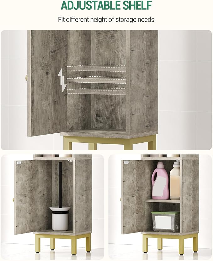 Bathroom Storage Cabinet, Small Corner Floor Cabinet with Door and Shelves, Narrow Toilet Paper Holder, Bathroom Organizer with Adjustable Shelf, for Small Spaces, Rustic Greige BC38205GV1