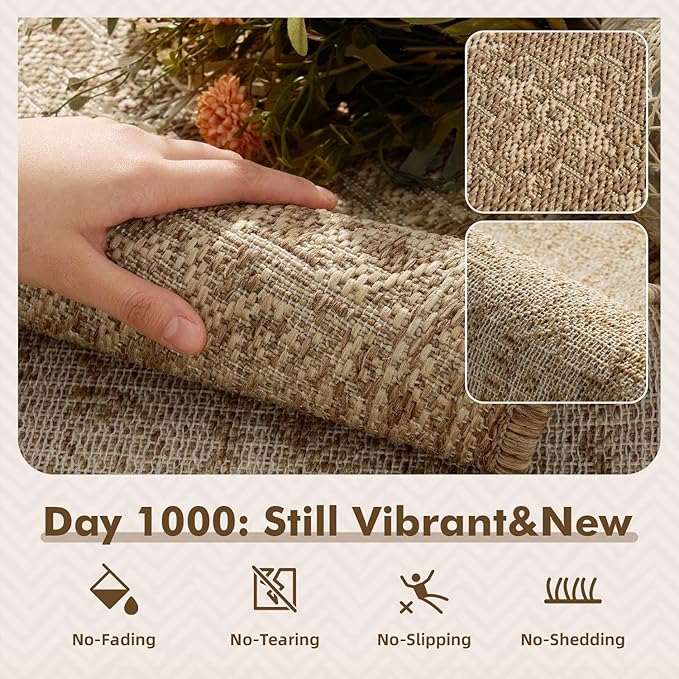 MontVoo-2x8 ft Indoor Outdoor Runner Rugs for Entryway Porch Hallway Kitchen Door Entrance Long, Textured Weave Polypropylene, Durable for High Traffic, Fade-Resistant, Vintage Medallion Neutral Brown