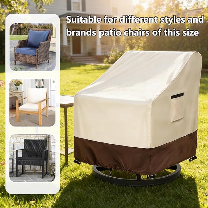 Patio Chair Covers 2 Pack, 33W x 35D x 38.5H inches, 600D Heavy Duty Waterproof Outdoor Furniture Cover, Patio Furniture Covers for Lawn/Garden Chiars, Beige & Brown