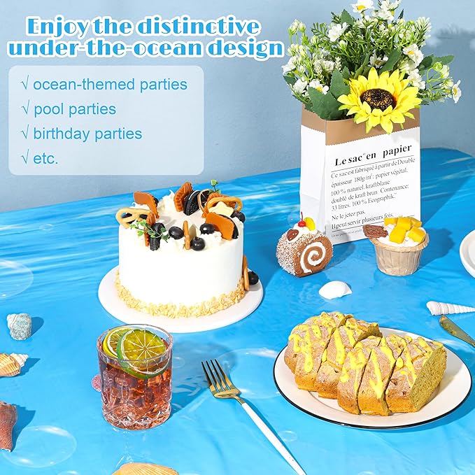Kochorie 54 Inch x 100 Ft Ocean Waves Plastic Tablecloth Roll in Slide Cutter