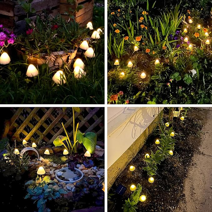 JMEXSUSS Solar Mushroom Lights for Outside, 20 LED 36FT Solar String Lights Outdoor Waterproof, 8 Modes Solar Pathway Lights for Garden Patio Yard Decorations, Mushroom