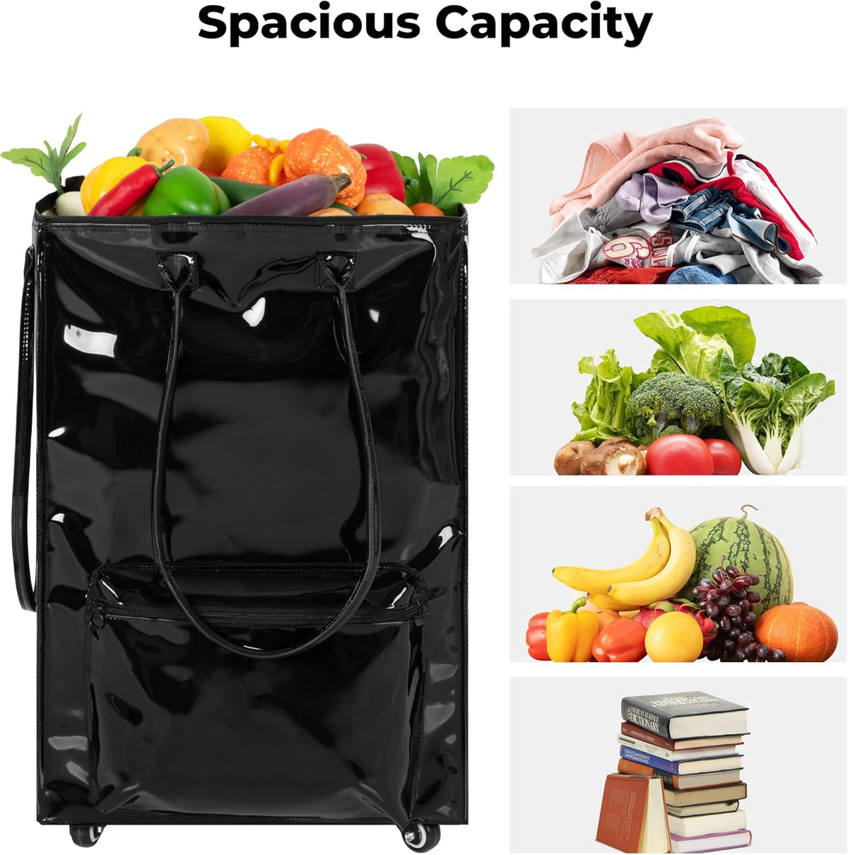 StorageWorks Rolling Grocery Cart - Zipper Closure Shopping Trolley with Handles | Durable and Portable
