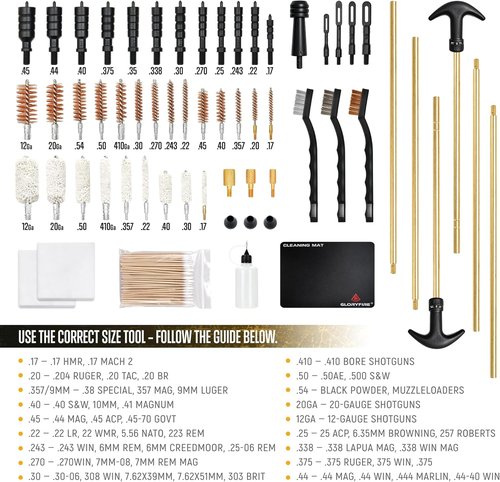 GLORYFIRE Universal Gun Cleaning Kit - Elite Brass Rods & Brushes for Pistol, Handgun, Shotgun