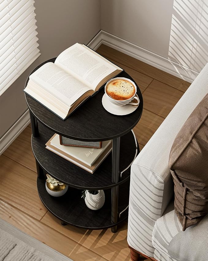 Small Nesting Coffee Table - 3-Tier Oval Accent Table for Small Spaces, Rustic Wood and Metal Couch End Table, Nightstand for Bedroom or End Table Living Room, Easy to Assemble, Charcoal Wenge