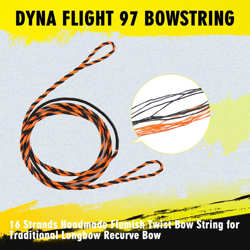 LWANO D97 Flemish Twist Bow String - Handmade Fast Flight Bow String Replacement Bowstring for Traditional Longbow Recurve Bow (Black+Orange, AMO 62"(Actual Length 59"))