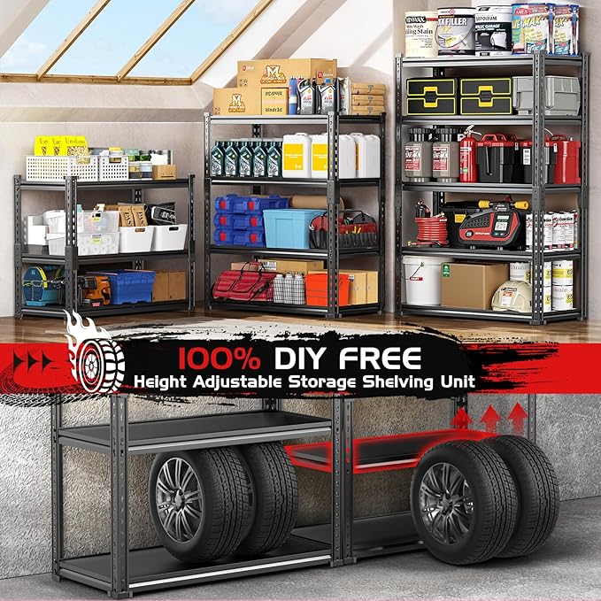 Upgraded 2020LBS Garage Shelving Units, Double Veneer Shelf Board for Waterproof and Anti-scratch, 5-Tier Storage Shelves Heavy Duty, 72" H Adjustable Metal Rack for Kitchen, Basement, Warehouse, 3PCS