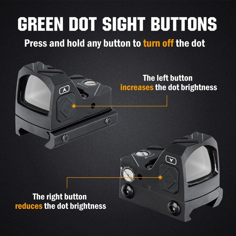 ohhunt 2 MOA Red Dot Sight | Green Dot Sight Micro Reflex Sight Shake Awake Optic Compatible with Picatinny Mount or RMR Footprint (Green Dot 2 MOA)