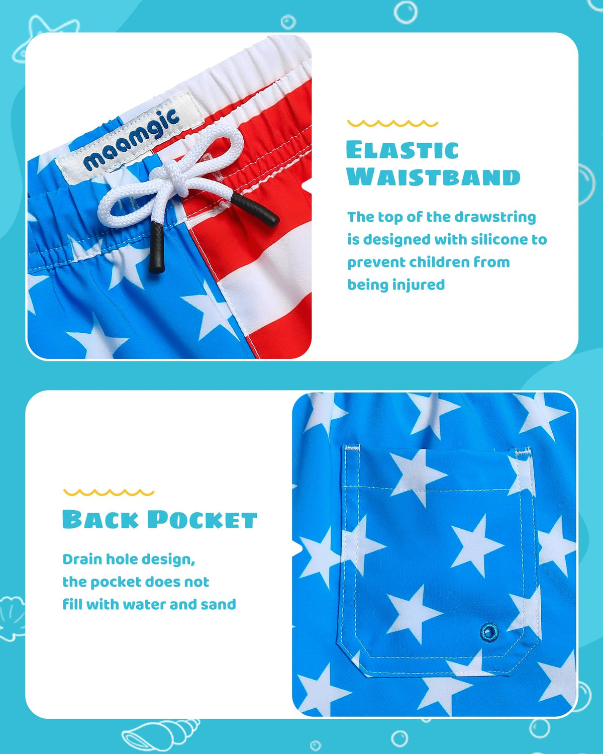 maamgic Boys Swim Trunks with Compression Liner Toddler Stretch Swim Shorts Quick Dry Swimming Trunks Boxer Brief 2 in 1 Beach Shorts American Flag 4T