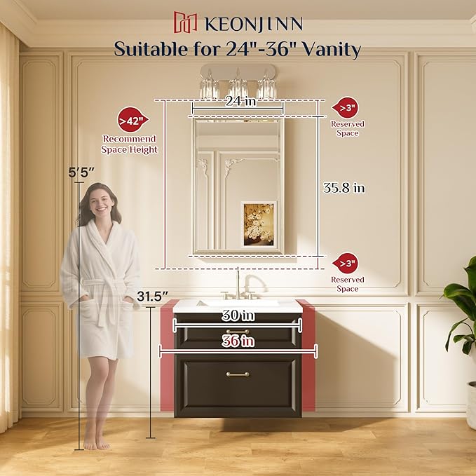 Keonjinn 24" x 36" Brushed Gold Bathroom Mirrors