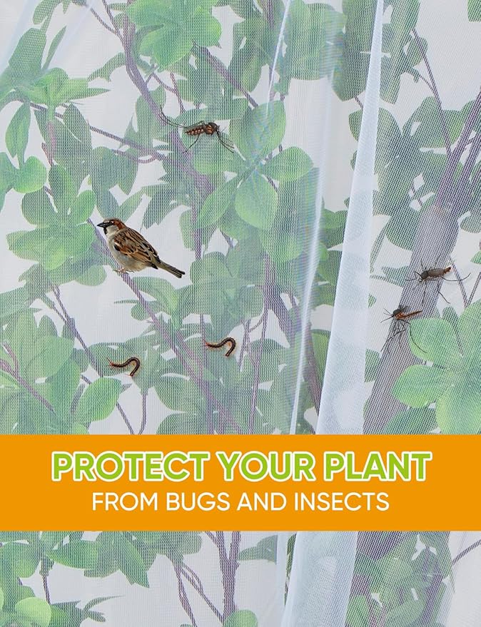 HKZ Bird Netting for Blueberry Bushes - 6Pcs Garden Netting Pest Barrier with Drawstring, White, 31.5x31.5 inches + 31.5x39.5 inches