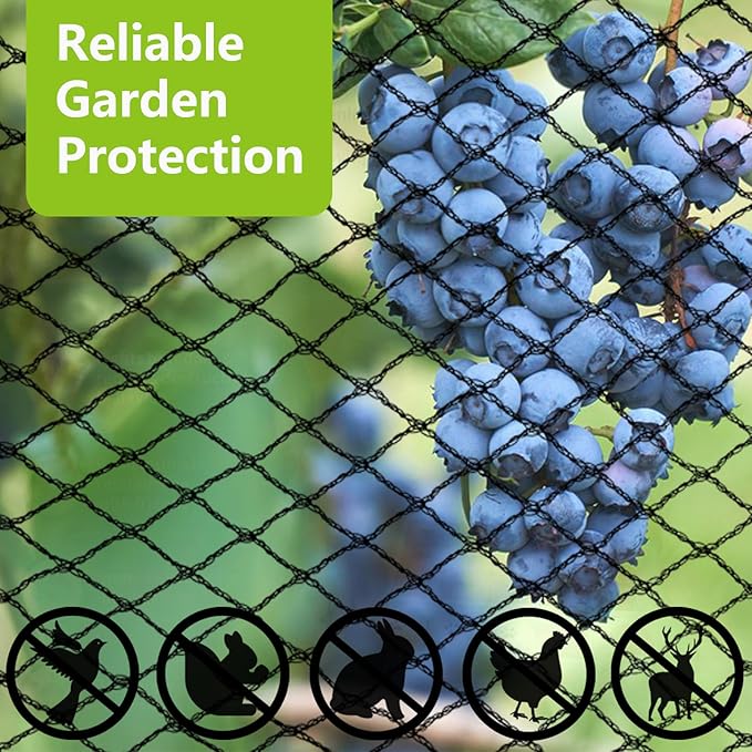 7.5x100ft Bird Netting, 1/2 inch Mesh, Heavy Duty Garden Netting for Fruit Trees, Blueberry Bushes, Vegetables, Extra Strong Woven Mesh Against Birds, Deer, Squirrels, Poultry and Other Animals