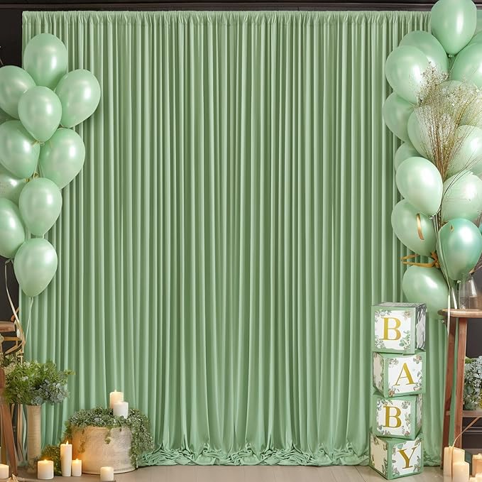 10 Panels Sage Green Backdrop Curtain for Parties Wrinkle Free Dark Green Photo Curtains Backdrop Drapes Fabric Decoration for Weding Baby Shower Birthday Party Photography 50ft(W) x 10ft(H)