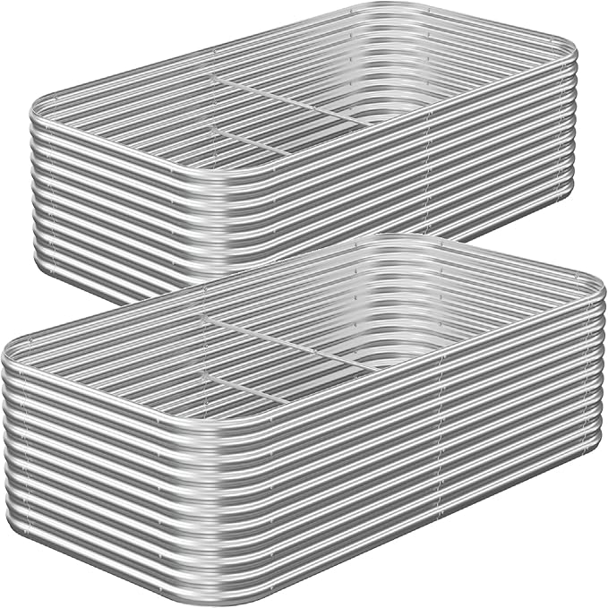 2 Pack Tall 8x4FT Corrugated Galvanized Steel Raised Garden Bed Outdoor, Metal Above Ground Garden Bed for Vegetables and Flowers, Raised Beds for Gardening
