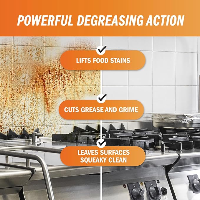 Degreaser Concentrate - Heavy Duty - Makes 128 Gallons of Cleaner- Commercial Kitchen Strength - Removes Tough Grease, Grime and Food Soils - Restaurant Floor Degreaser