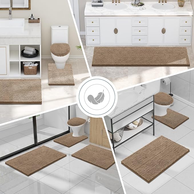 Smiry Luxury Chenille Toilet Rugs U-Shaped 20x20, Soft Absorbent Non-Slip Contour Bathroom Rugs for Toilet, Machine Washable Contoured Bath Mats, Camel