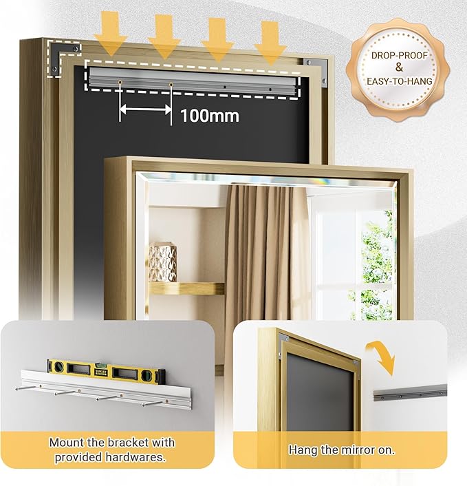 Gold Bathroom Mirror, 24x36 Brushed Gold Bathroom Mirror Beveled Edge,
