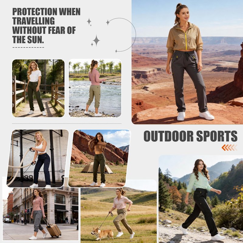 Womens Hiking Pants Quick Dry UPF 50 Lightweight Travel Golf Cargo Safari Pants Zipper Pockets,6608,Dark Grey,Petite XS