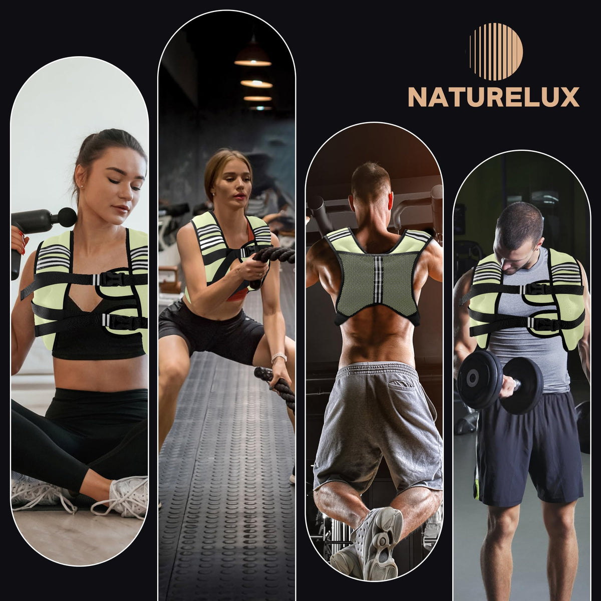 NATURELUX Weighted Vest with Reflective Stripe and Adjustable Buckle Straps, Pale Green, 25 lbs