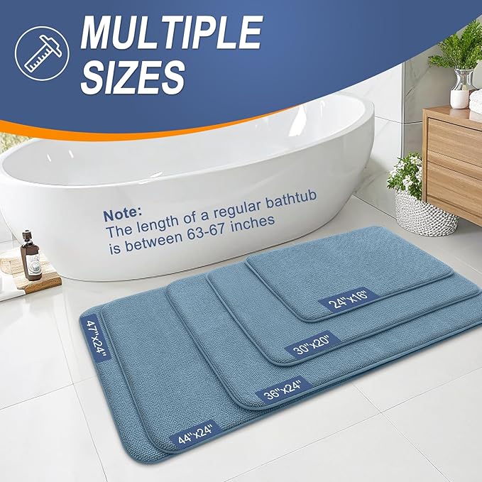 OLANLY Thick Memory Foam Bath Mat Rug 34x21, Extra Soft Absorbent Bathroom Rug, Quick Dry Bath Mats, Non-Slip, Machine Washable Carpet for Bathroom, Tub and Shower, Home Decor Accessories, Airy Blue