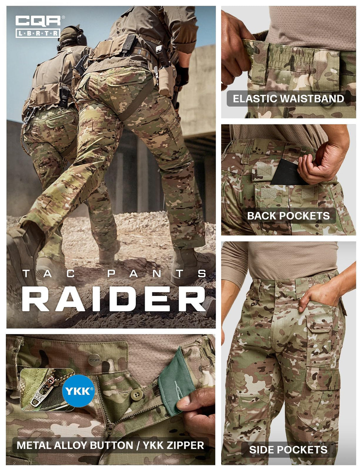 CQR Men's Tactical Pants, Water Resistant Ripstop Cargo Pants, Lightweight EDC Work Hiking Pants, Outdoor Apparel, Duratex Mag Pocket Utility Camo, 44W x 32L