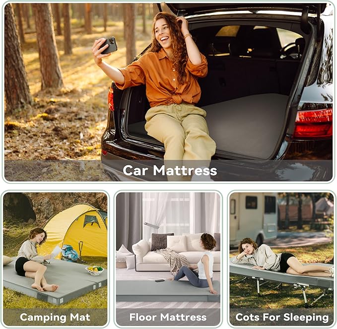 Sinweek Memory Foam Camping Mattress CertiPUR-US Waterproof Portable Roll Up Mattress for Adults Cot Mattress Car Van Sleeping Mat Pad with Carrying Bag