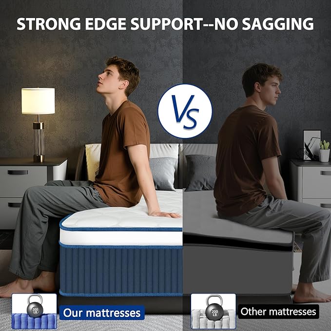 Twin Size Mattress 12 Inch, Twin Mattress in a Box, Hybrid Gel Memory Foam Medium Firm Feel Individual Pocket Springs Matress, Breathable Fabric, Strong Edge Support, Fiberglass Free