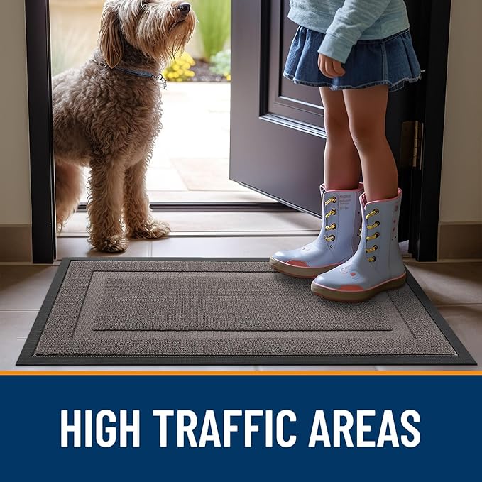 OLANLY Front Door Mat Indoor Outdoor Entrance, Waterproof All-Season, All-Weather Doormat, Sturdy Natural Rubber, Low Profile, Easy Clean Patio Porch Entryway Mat, 59x23, Taupe