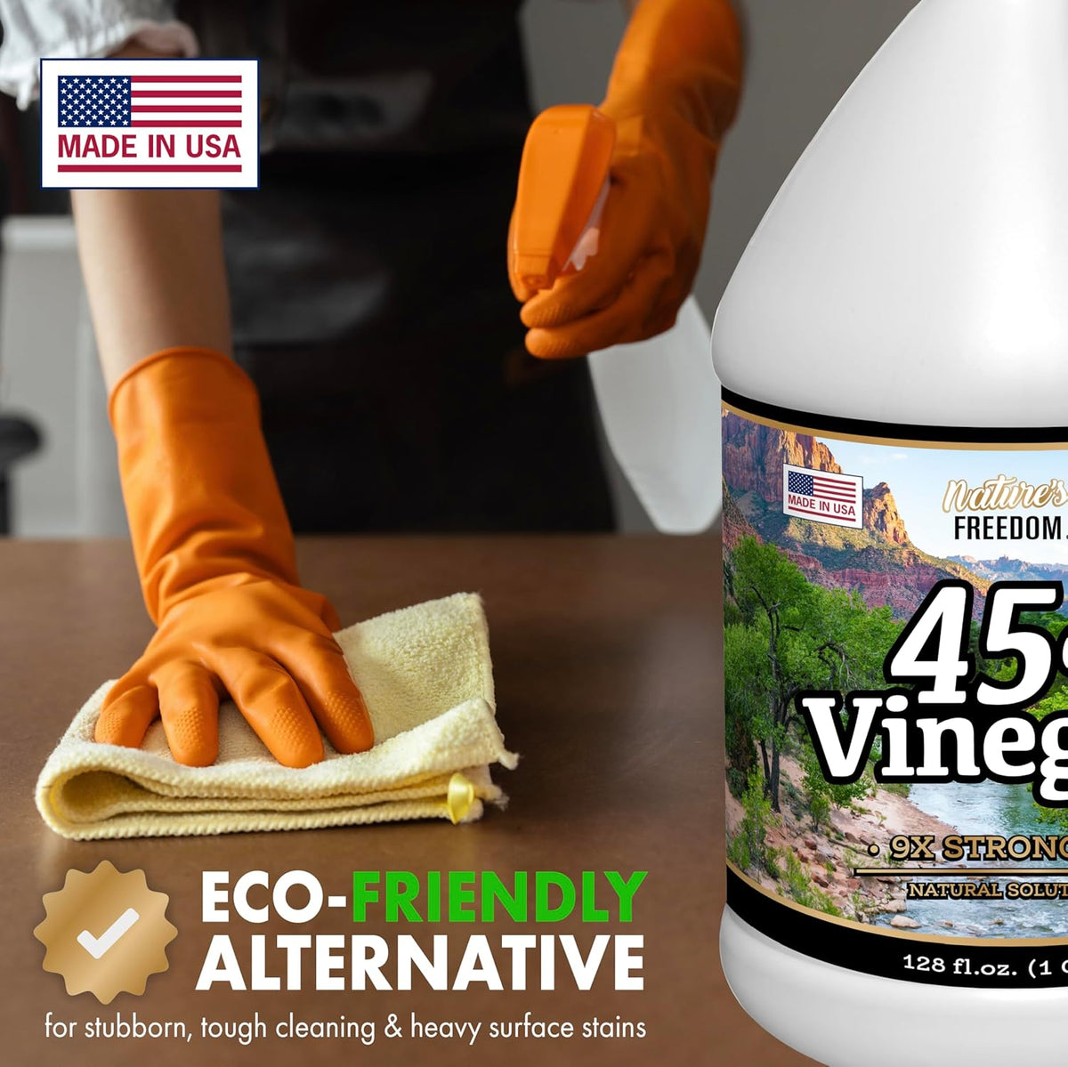 Nature's Freedom 45% Concentrated Vinegar with Funnel, 8 Gallons - Dilutes to 72 Gallons - 9x Strength Multi-Purpose Solution