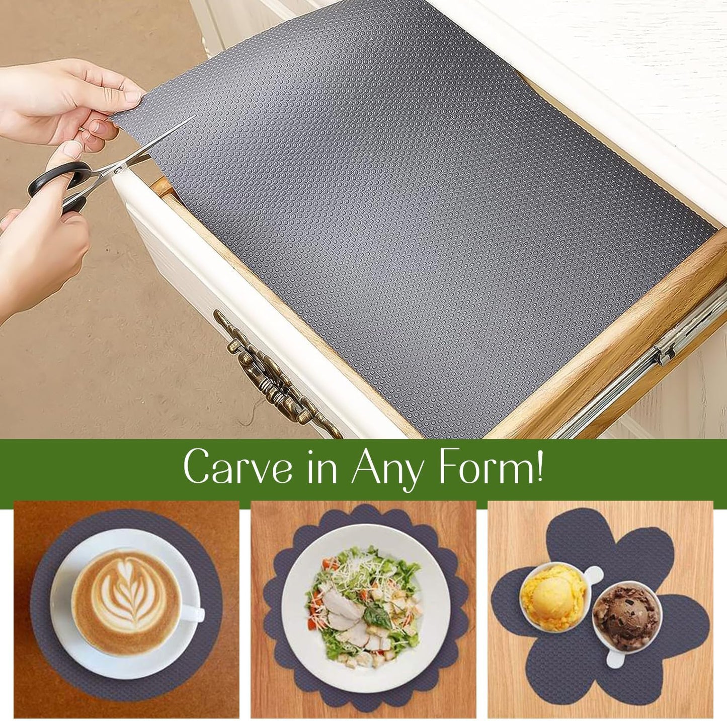 EVALAND 17.7" x 33 FT Non-Slip Shelf Liner, Non-Adhesive, BPA-Free, Waterproof Pantry Liner for Shelves, Easy to Cut, Oil-Proof Shelf Liners for Kitchen, Cabinets, Drawers, Refrigerator, Grey