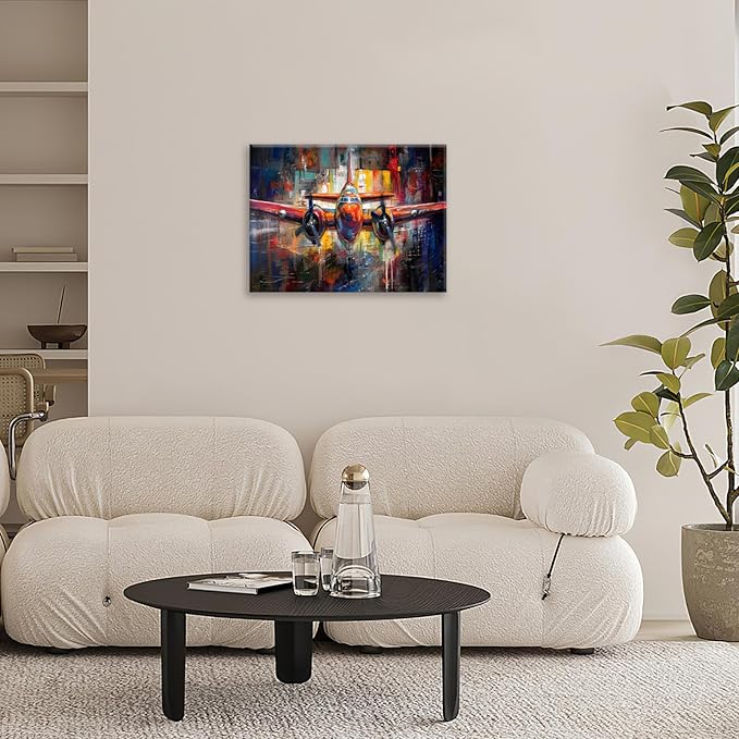 Airplane Wall Art, Graffiti Plane Pictures Wall Decor, Banksy Aviation Canvas Prints Painting, Framed Artwork for Boy Room Bathroom Living Room Bedroom Office Dining Room 24"X20"