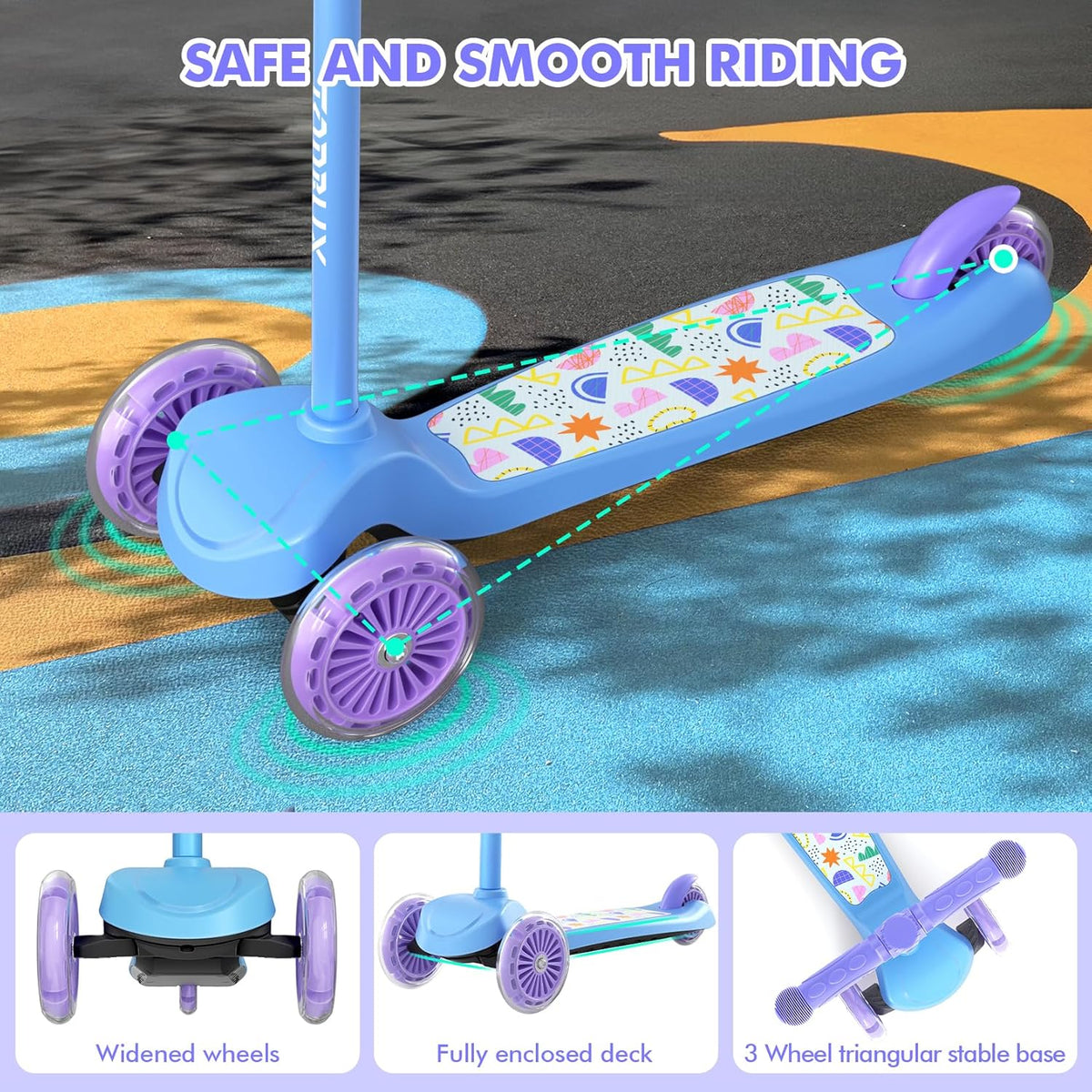 TONBUX Kids Scooter - Light-Up Wheels & Adjustable 4-Level Height | 3-Wheel Lean-to-Steer Design for Ages 3-8