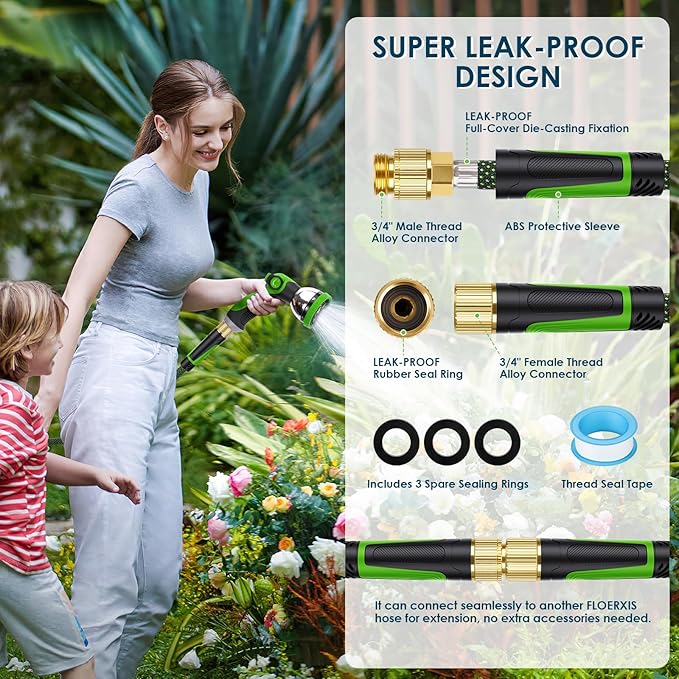 Non-Expandable Garden Hose 75 FT, Lightweight Hose with 10 Function Spray Nozzle, Kink-Free Flexible Water Hose, Durable, Leak-Proof, 360° Swivel Connectors, Portable Storage Strap