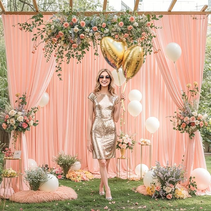 8 Panels Peach Backdrop Curtain for Parties Wedding Wrinkle Free Peach Photo Curtains Backdrop Drapes Fabric Decoration for Baby Shower Birthday Party 40ft(W) x 10ft(H)