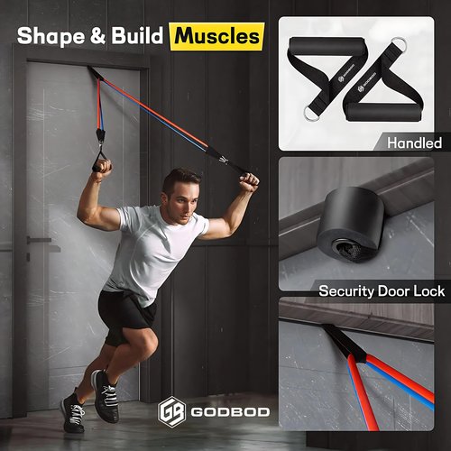 GODBOD 11-Piece Resistance Bands Set – Heavy-Duty Exercise Bands with Handles, Door Anchor, Ankle Straps, and Carry Bag for Strength Training, Yoga, Pilates, Physical Therapy, and Home Workouts
