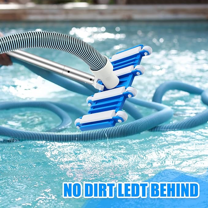3 Pcs Pool Vacuum Cleaning Kit Vacuum Head Right Corner with Flexible Wheels, 1-1/4" x 18ft Hoses and Skimmer Net Maintenance Accessory Tool for Inground Pool Cleaning