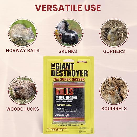 Giant Destroyer Smoke Bomb Gasser – Rodent & Pest Control for Gophers, Moles, Groundhogs & Rats – 8 Pack (32 Tubes) Jecudi Towel