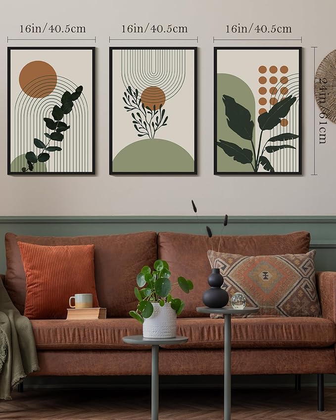 PHOPAGO Boho Plant Wall Art Green Botanical Bohemain Framed Wall Printing