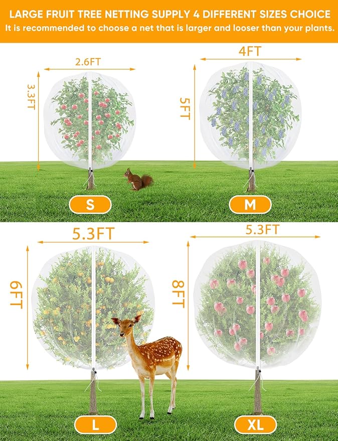 VITI Fruit Tree Netting for Cicadas - with 2Pcs 6Ftx5.3Ft Zipper&Drawstring Protection for Your Fruit Trees Garden Bird Netting Covers Blueberry Bush Tomato Bug Plant Protection Cherry Apple Tree