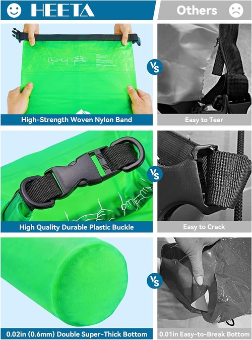 HEETA Waterproof Dry Bag - Lightweight Roll Top Storage Backpack with Phone Case | 5L/10L/20L/30L/40L Sizes for Travel, Swimming, and Boating