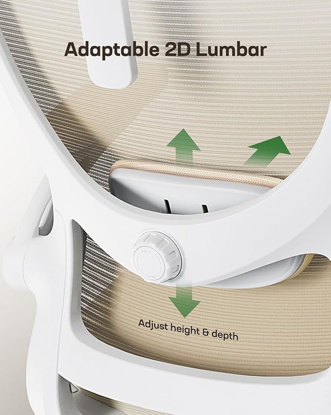 Marsail Ergonomic Office Chair: Office Computer Desk Chair with High Back Mesh and Adjustable Lumbar Support Rolling Work Swivel Task Chairs with Wheel 3D Armrests and Headrest (White)