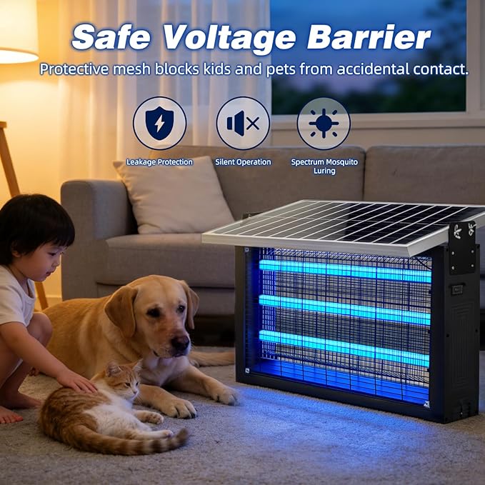 Super Large Solar Bug Zapper Outdoor for 8000 sq.ft, Portable Solar Bug Zapper with High Powered, Rechargeable Electric Bug Zapper for Patio Garden Backyard RV Camping Farm and Large Spaces
