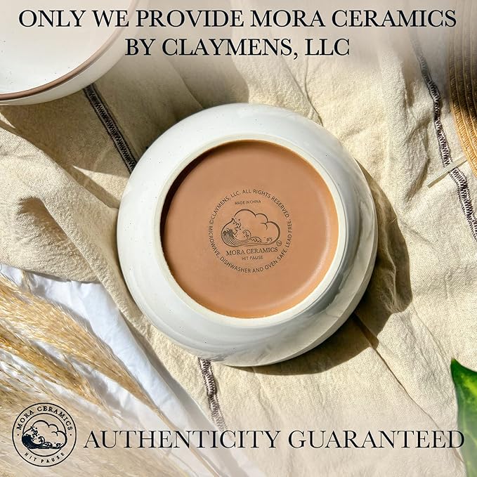 Mora Ceramic Bowls For Kitchen, 28oz - Bowl Set of 4 - For Cereal, Salad, Pasta, Soup, Dessert, Serving etc - Dishwasher, Microwave, and Oven Safe - For Breakfast, Lunch and Dinner - Vanilla & Grey