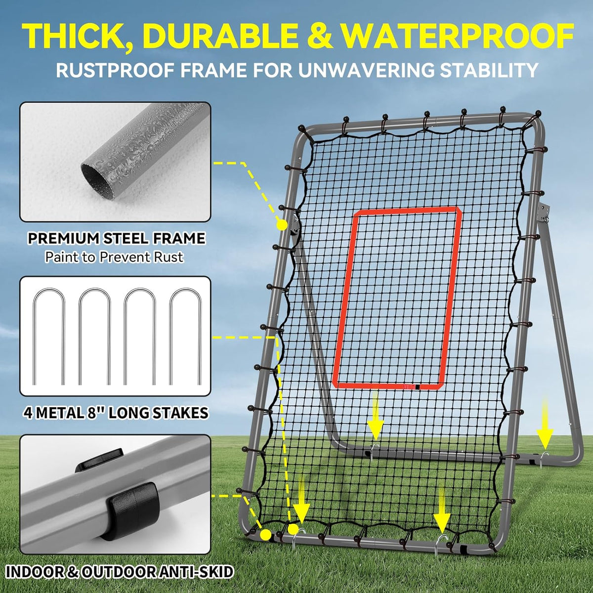 Skiennix Volleyball Rebounder Net - 6-Angle Adjustable 7x4ft Training Equipment for Bumping & Spiking