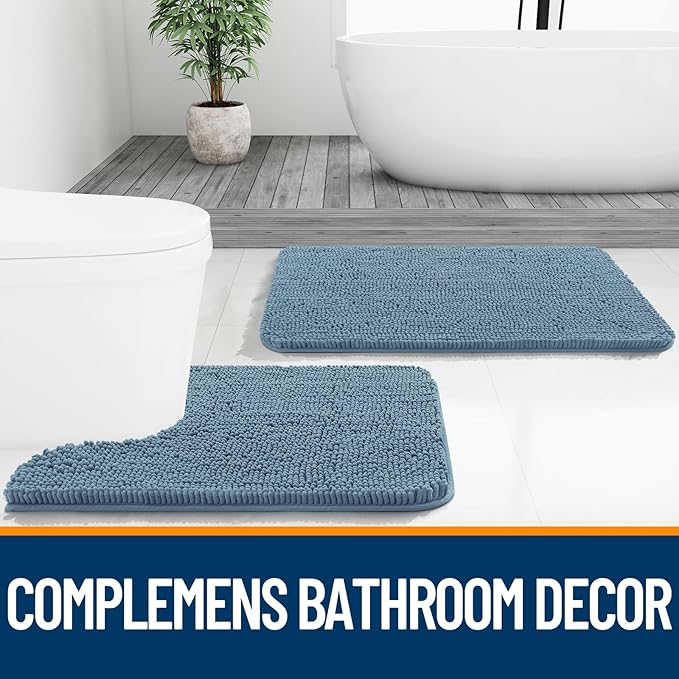 OLANLY Bathroom Rugs 59x20, Extra Soft Absorbent Chenille Bath Rugs, Rubber Backing Quick Dry, Machine Washable Bath Mats for Bathroom Floor, Tub and Shower, Home Decor Accessories, Airy Blue