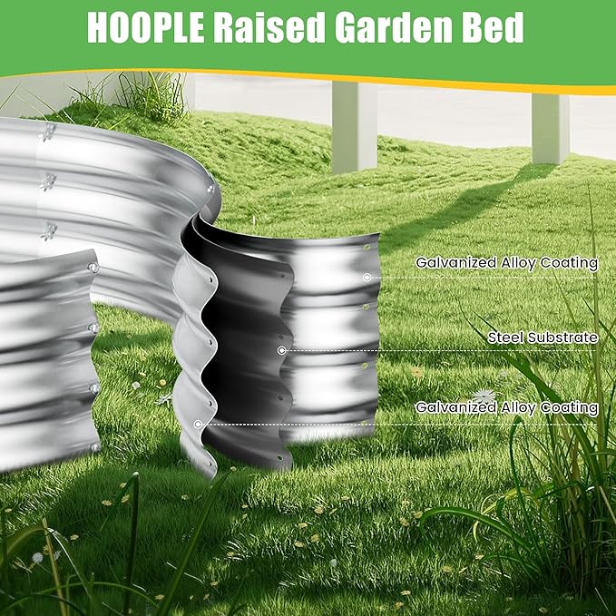HOOPLE 2 Pack Raised Garden Bed 4x2x1FT, Galvanized Metal Raised Garden Bed Outdoor, Oval Design with Open Base for Better Drainage, Compact Garden Bed for Vegetables, Herbs & Flowers