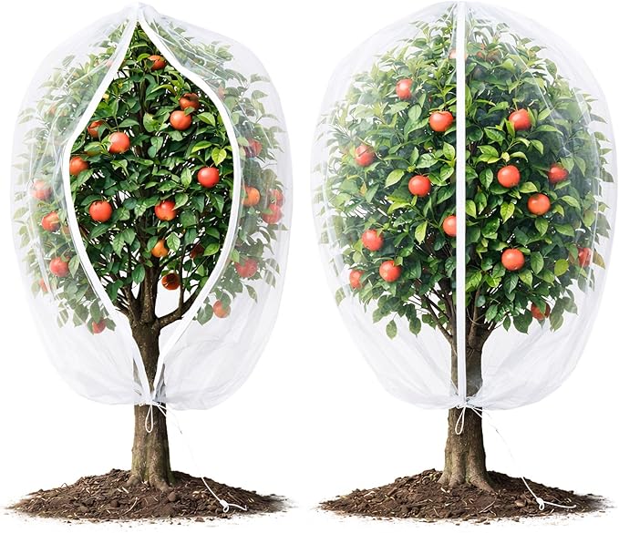 Fruit Tree Netting Cover with Zipper & Drawstring, 2 Packs 8ft x 8ft Insect Bird Barrier Netting for Garden Protection, Ultra Fine Mesh Garden Netting