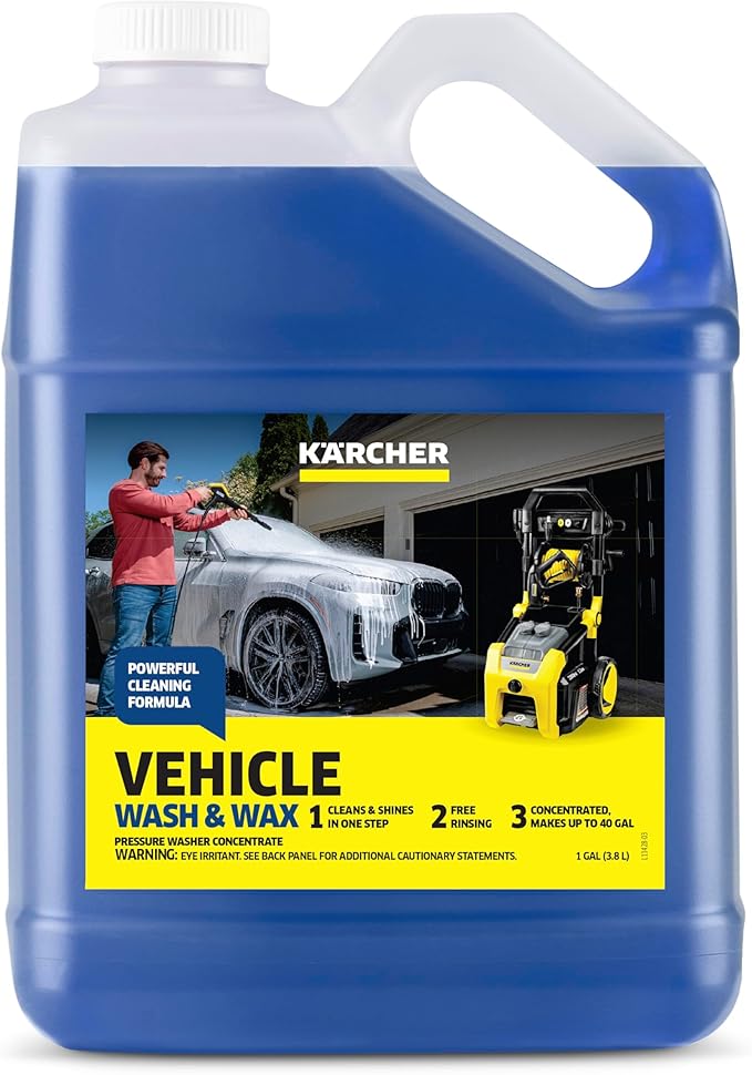 Kärcher Vehicle Wash and Wax, Pressure Washer Detergent, Cleans Cars, Bikes, Trucks, Boats and More, Highly Concentrated, Makes up to 20 gal of Cleaner